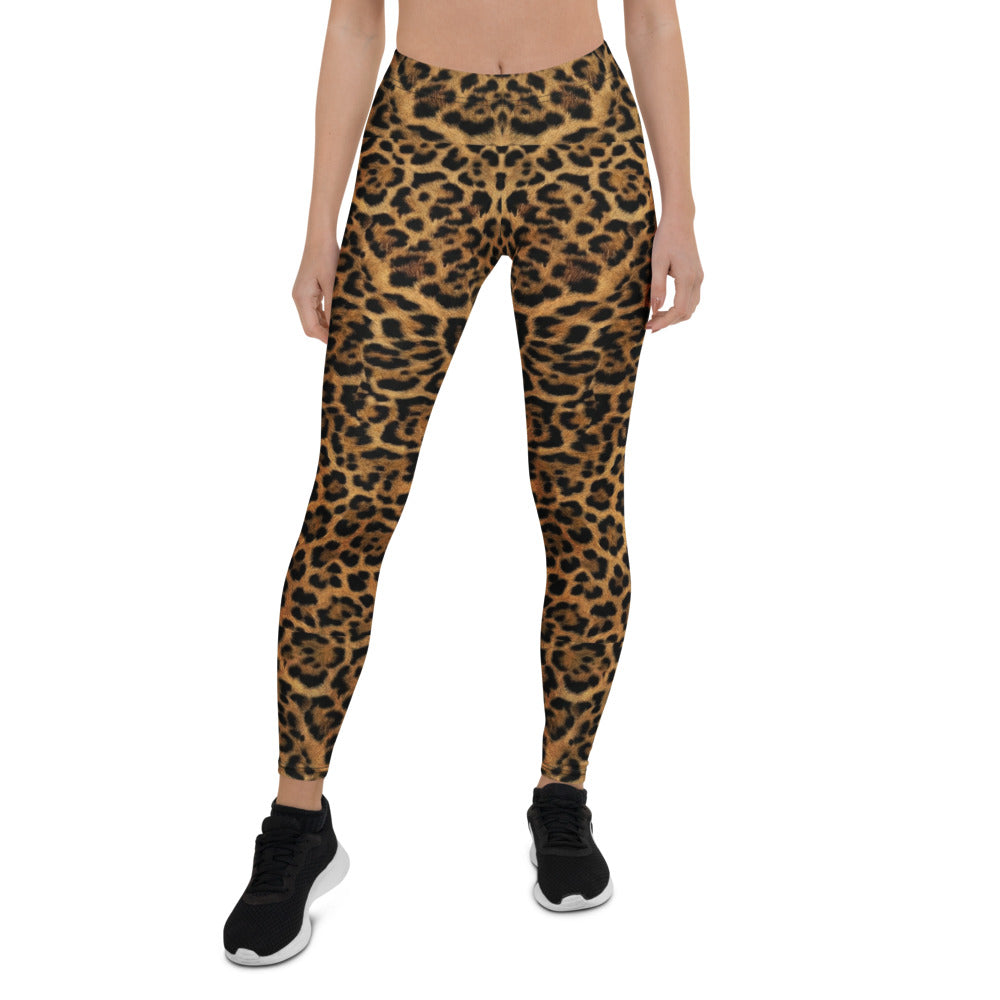 Personalisierte Damen Sportleggings Leopardenmuster Braun Schwarz Fitness Yoga Leggings Leo Print U698