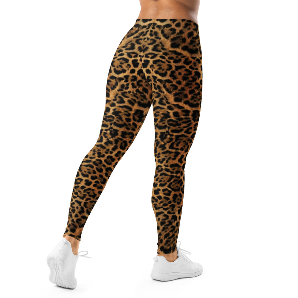Personalisierte Damen Sportleggings Leopardenmuster Braun Schwarz Fitness Yoga Leggings Leo Print U698