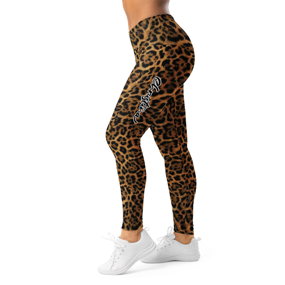 Personalisierte Damen Sportleggings Leopardenmuster Braun Schwarz Fitness Yoga Leggings Leo Print U698