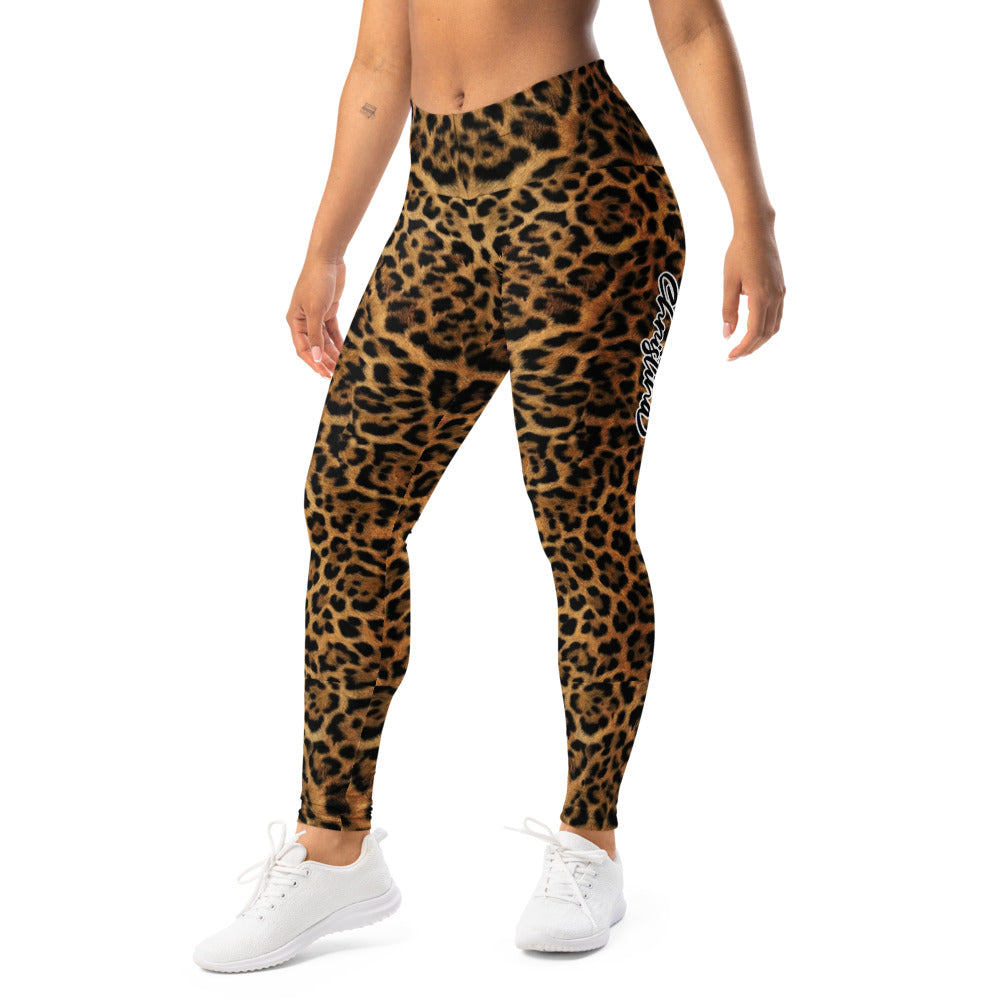 Personalisierte Damen Sportleggings Leopardenmuster Braun Schwarz Fitness Yoga Leggings Leo Print U698