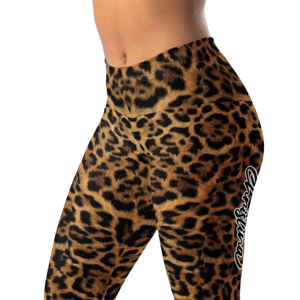 Personalisierte Damen Sportleggings Leopardenmuster Braun Schwarz Fitness Yoga Leggings Leo Print U698