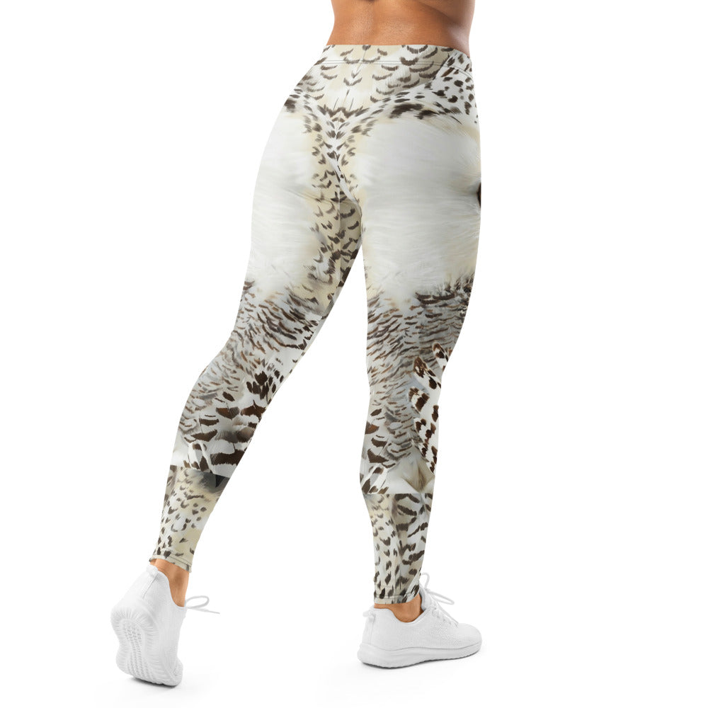 Personalisierte Damen Sportleggings Schneeeule Design Weiß Grau Fitness Leggings Eulenaugen Tierprint F841