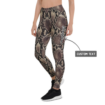 Personalisierte Damen Sportleggings Schlangenmuster Python Design Fitness Leggings Yoga Hose Braun Grau O612 - XL