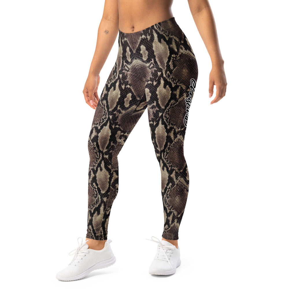 Personalisierte Damen Sportleggings Schlangenmuster Python Design Fitness Leggings Yoga Hose Braun Grau O612