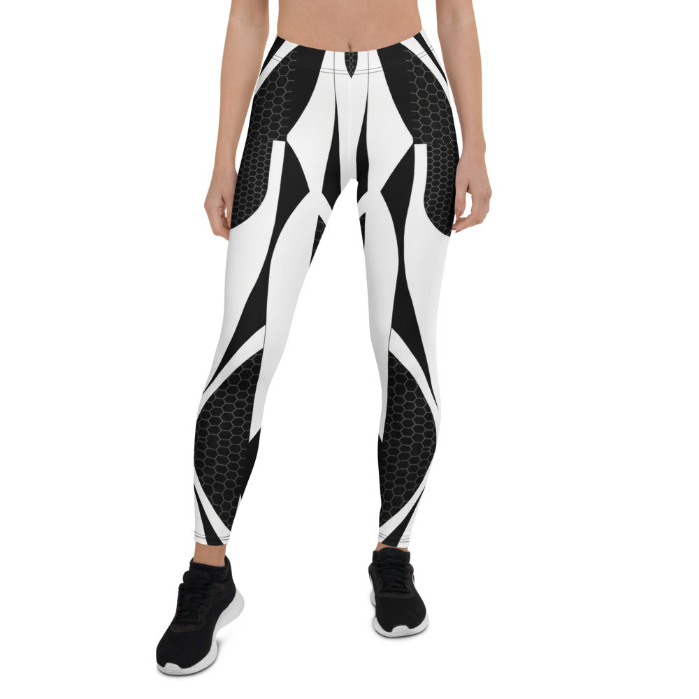 Personalisierte Damen Sportleggings Abstrakt Schwarz Weiß Geometrisches Muster Fitness Leggings G032