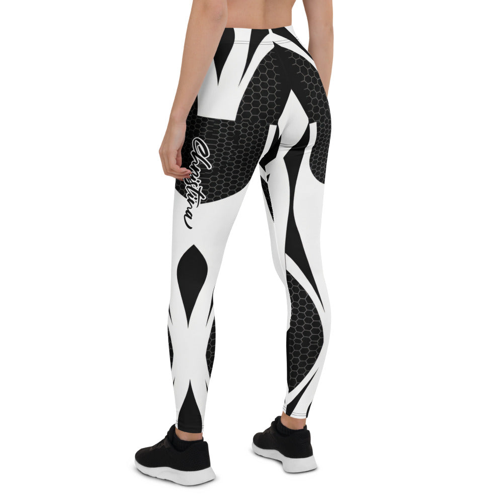 Personalisierte Damen Sportleggings Abstrakt Schwarz Weiß Geometrisches Muster Fitness Leggings G032