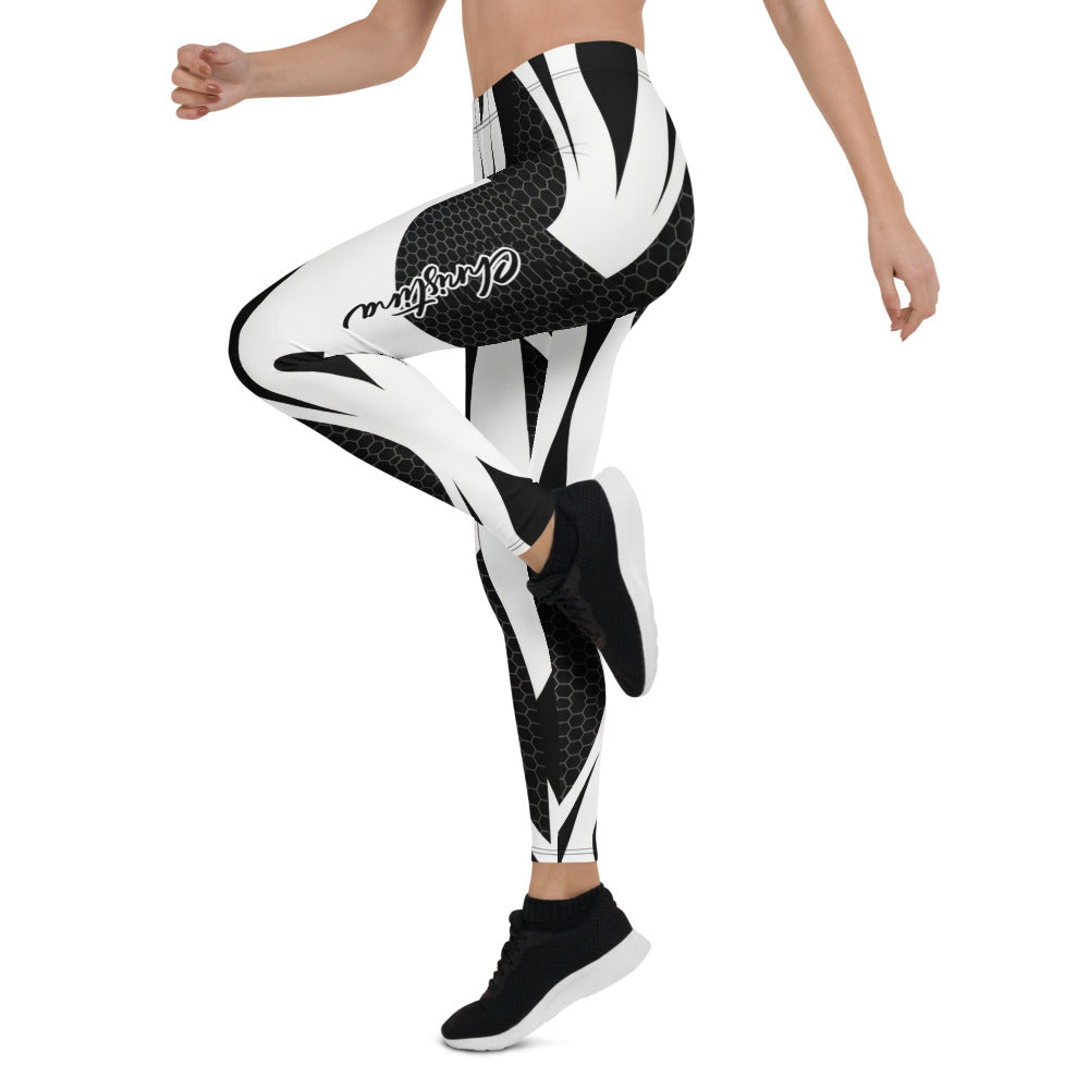 Personalisierte Damen Sportleggings Abstrakt Schwarz Weiß Geometrisches Muster Fitness Leggings G032