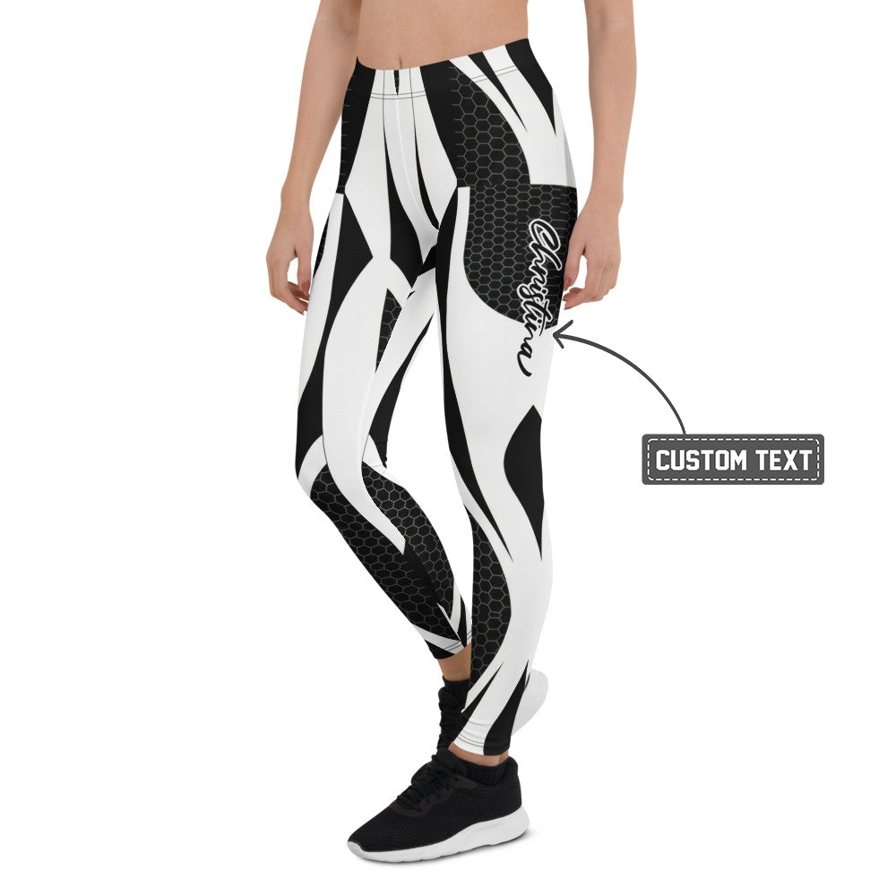 Personalisierte Damen Sportleggings Abstrakt Schwarz Weiß Geometrisches Muster Fitness Leggings G032 - XL