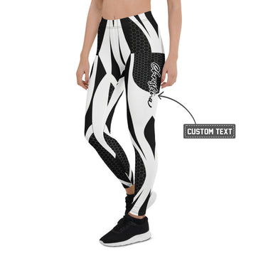 Personalisierte Damen Sportleggings Abstrakt Schwarz Weiß Geometrisches Muster Fitness Leggings G032 - XL