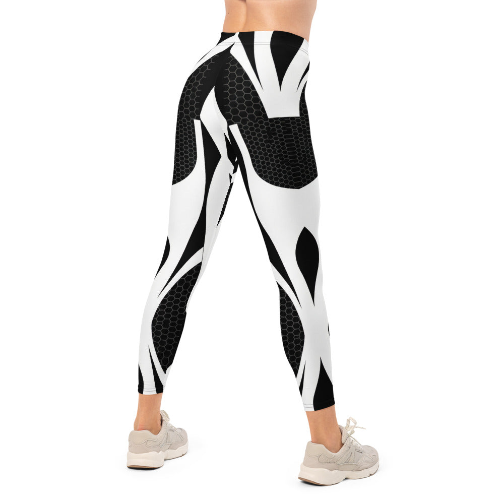 Personalisierte Damen Sportleggings Abstrakt Schwarz Weiß Geometrisches Muster Fitness Leggings G032