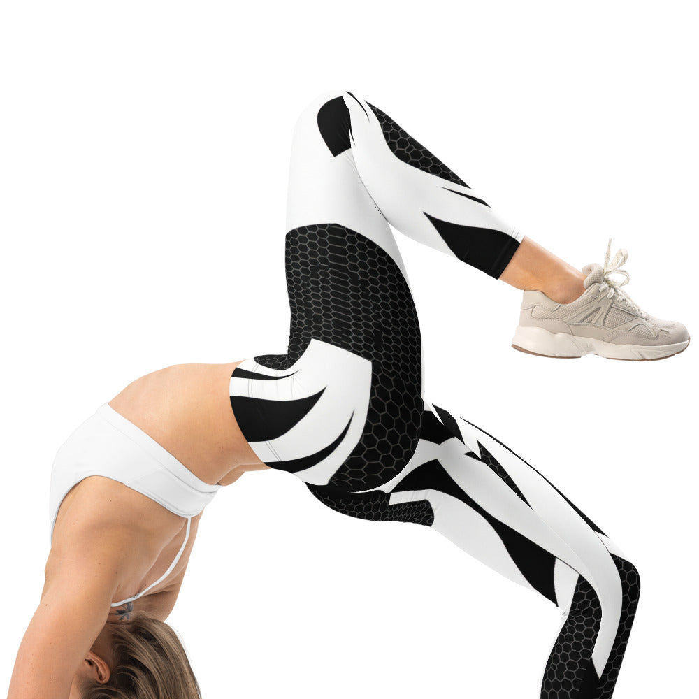 Personalisierte Damen Sportleggings Abstrakt Schwarz Weiß Geometrisches Muster Fitness Leggings G032