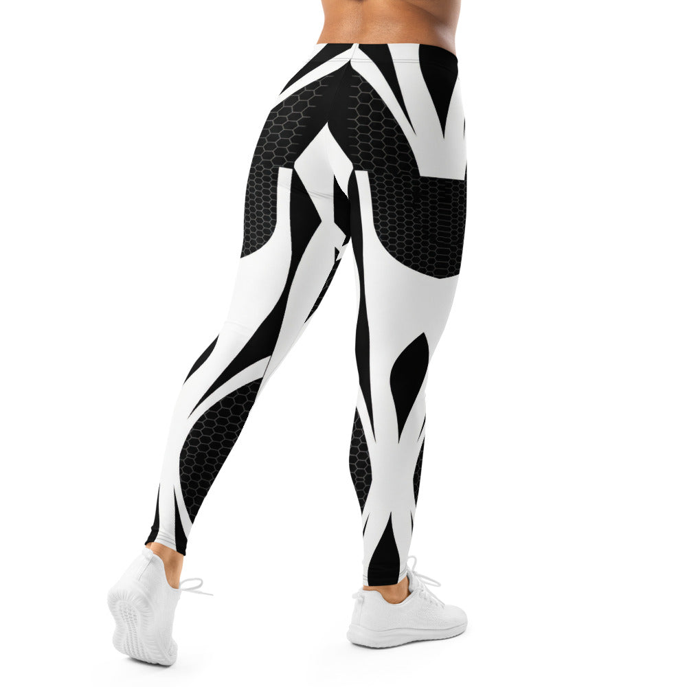 Personalisierte Damen Sportleggings Abstrakt Schwarz Weiß Geometrisches Muster Fitness Leggings G032