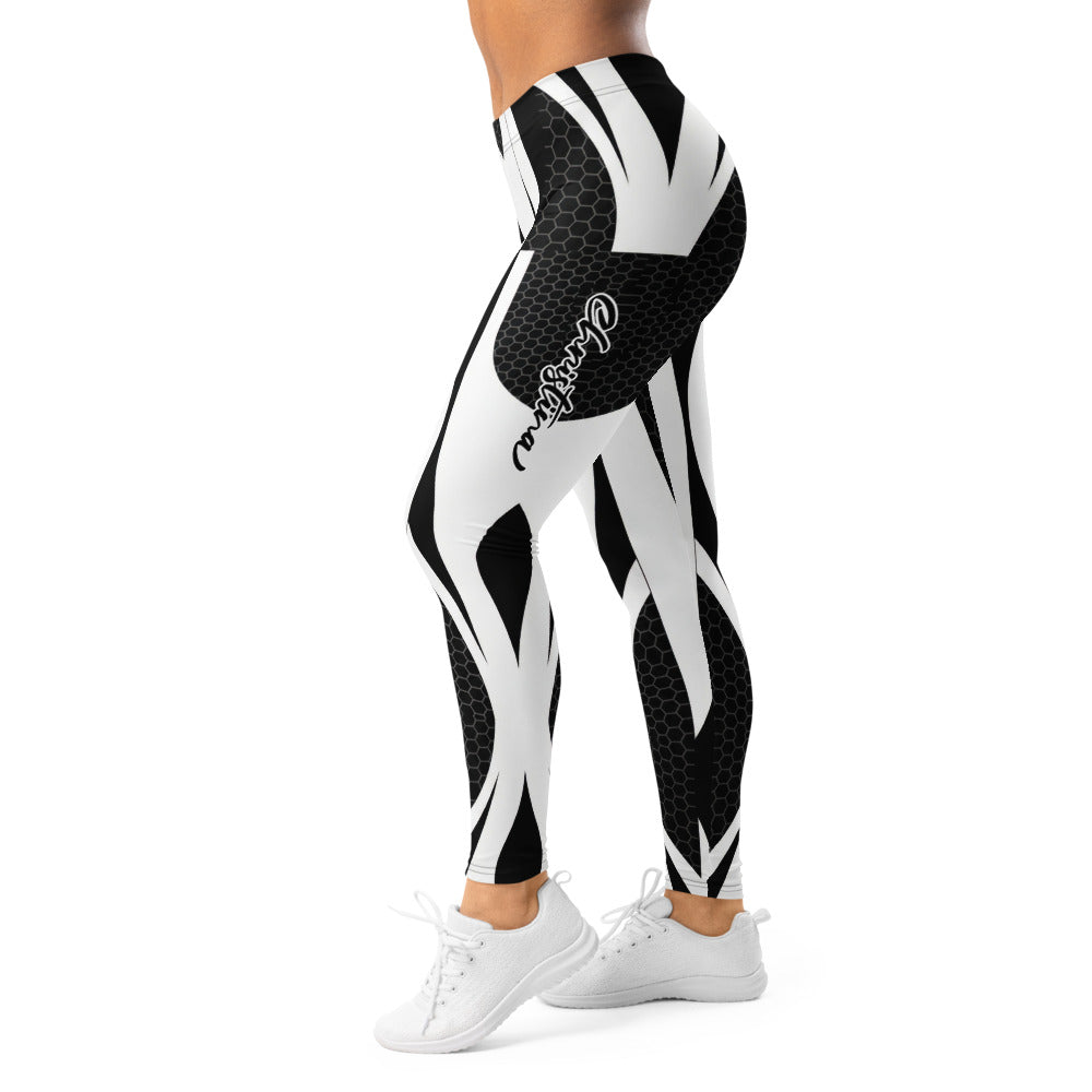 Personalisierte Damen Sportleggings Abstrakt Schwarz Weiß Geometrisches Muster Fitness Leggings G032