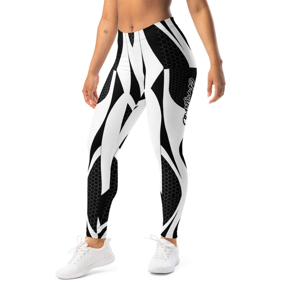 Personalisierte Damen Sportleggings Abstrakt Schwarz Weiß Geometrisches Muster Fitness Leggings G032