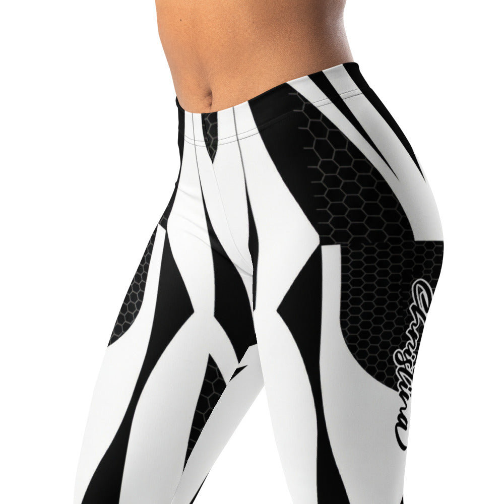 Personalisierte Damen Sportleggings Abstrakt Schwarz Weiß Geometrisches Muster Fitness Leggings G032