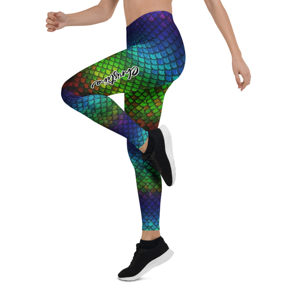 Personalisierte Damen Sportleggings Meerjungfrau Schuppen Design Regenbogen Bunt Fitness Yoga Leggings V702