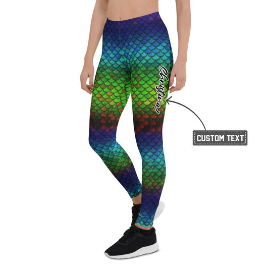 Personalisierte Damen Sportleggings Meerjungfrau Schuppen Design Regenbogen Bunt Fitness Yoga Leggings V702 - XL