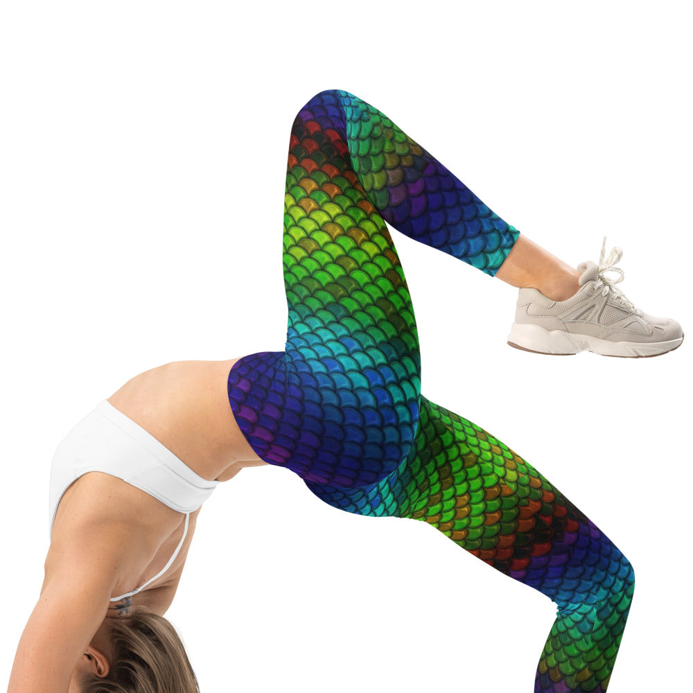 Personalisierte Damen Sportleggings Meerjungfrau Schuppen Design Regenbogen Bunt Fitness Yoga Leggings V702
