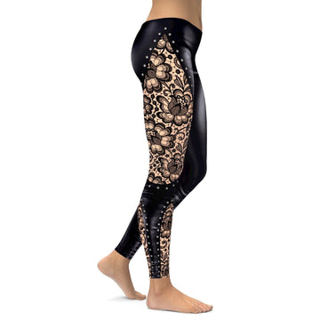 Faux-Leder-Leggings mit Spitzenmuster C581