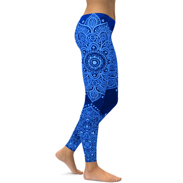 Marineblau und Hellblaue Mandala Leggings J508
