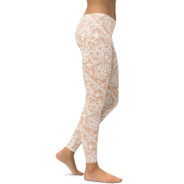 Weiße Spitzen-Leggings aus Kunstfaser D823