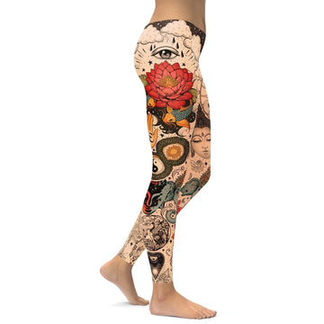 Tatowierte Lotus Leggings N324